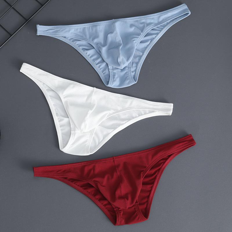 Pánské sexy kalhotky a tanga s nízkým pasem, hedvábné, jednobarevné
