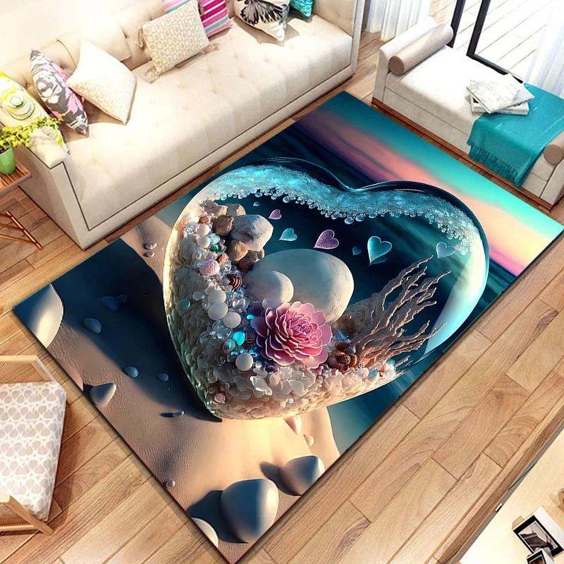 Crystal Love Pattern Carpet Romantic Theme Beach Floor Mat Soft Area Rug for Living Room Sofa Bedroom Non-slip Creative Doormat
