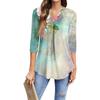 T-shirt Casual da Donna alla Moda a Manica a Tre Quarti con Stampa e Scollo a V