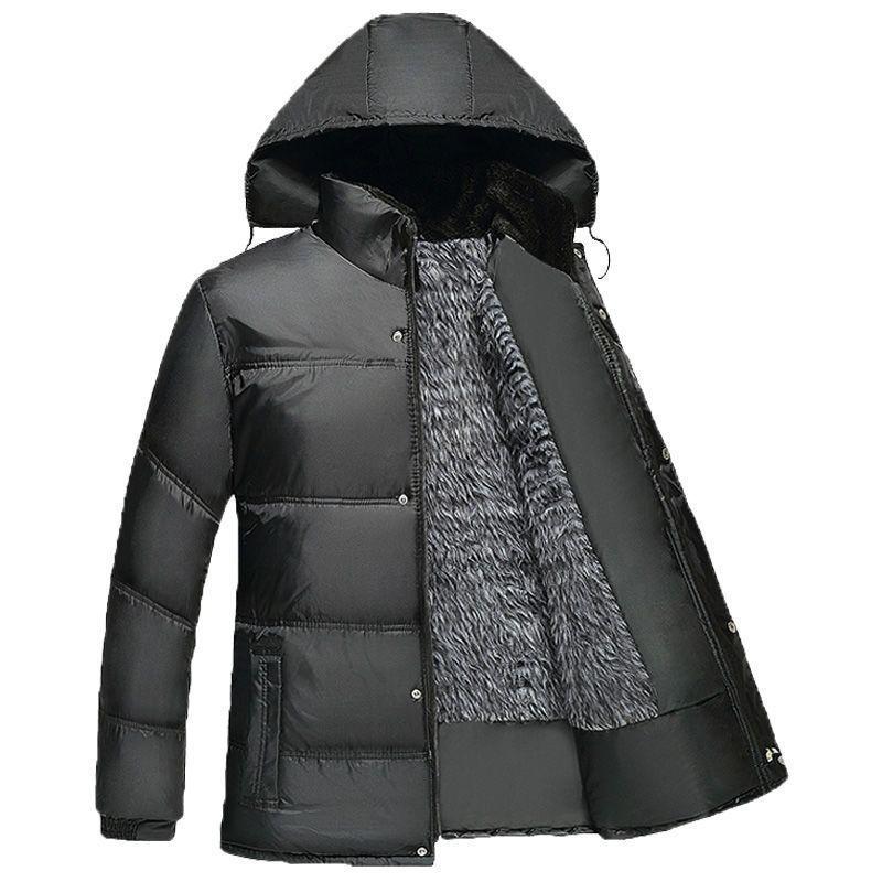 

Мужская зимняя куртка с флисовой подкладкой и хлопковым утеплителем для мужчин среднего и пожилого возраста - Толстая верхняя одежда для папы XL (Fits 100-130 jin)