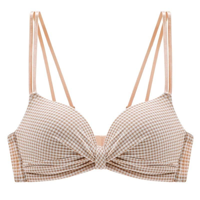 Light Green Checkered Bra With Bow Accent And Thin Straps