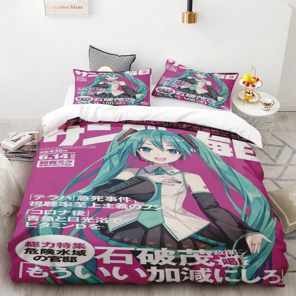 Duvet Cover Hatsune Miku Anime Singer Beautiful Girl Bedding Set Cartoon with 1/2 Pillowcase for Women Men Teens Bedroom