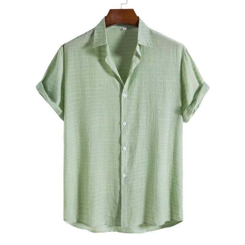 Men Fashion Casual Solid Color Stand Collar Short Sleeve Shirt