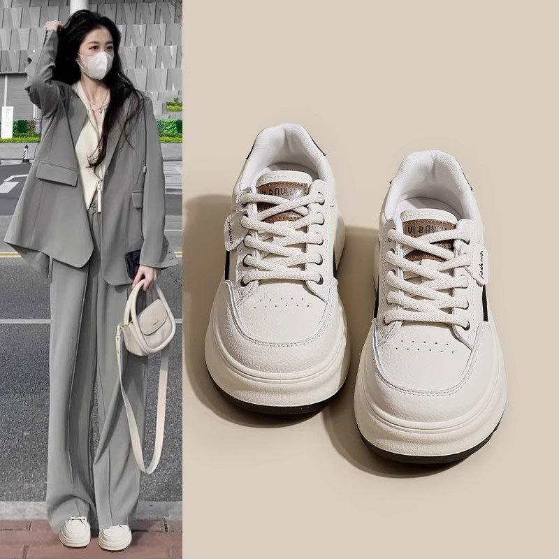 Leather little white shoes women's shoes spring and summer 2025 new thick-soled heightening board shoes popular versatile sports and leisure shoes