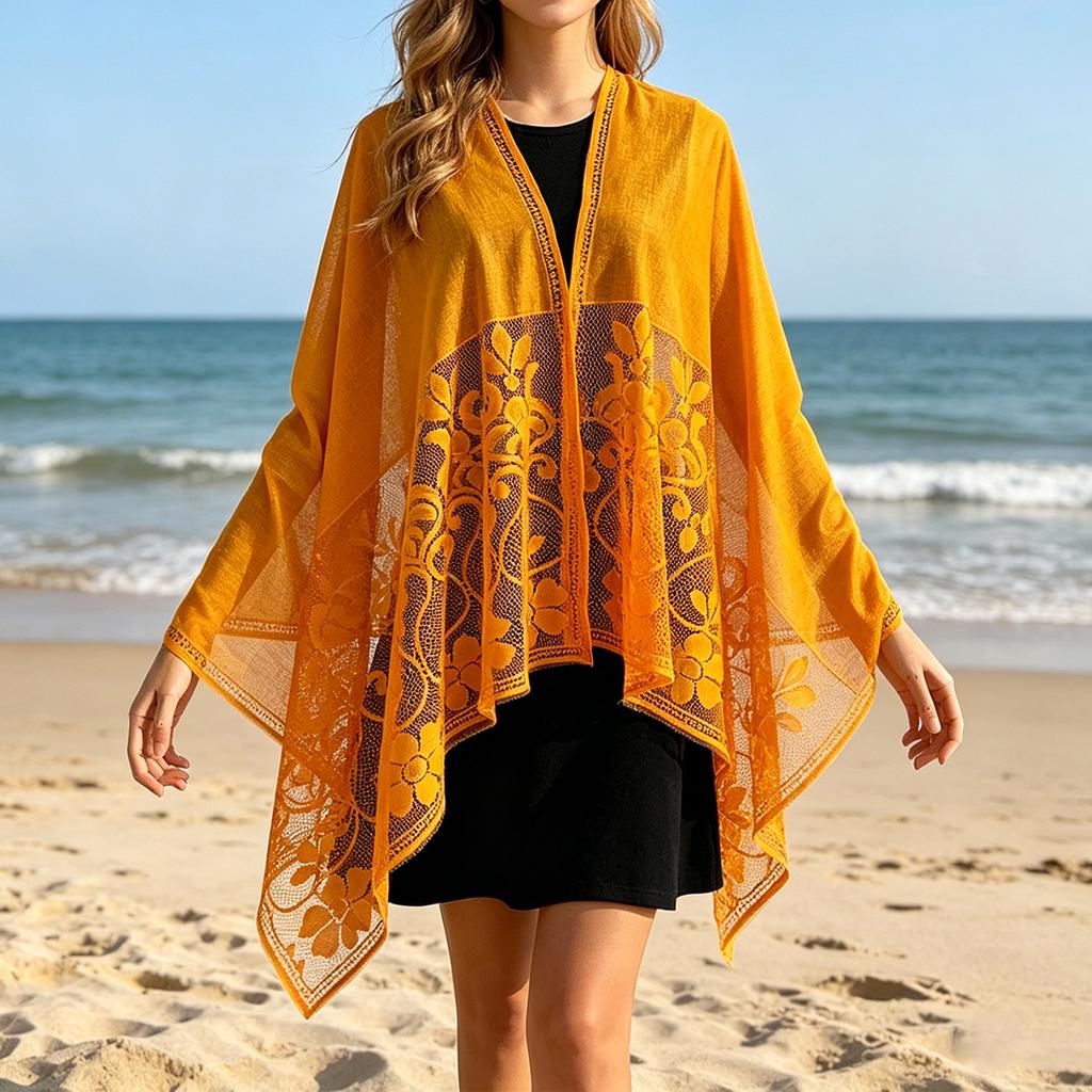 Lightweight Sheer Lace Shawl for Women Elegant Open Front Wrap Scarf with Floral Pattern Suitable for Formal and Casual Occasions