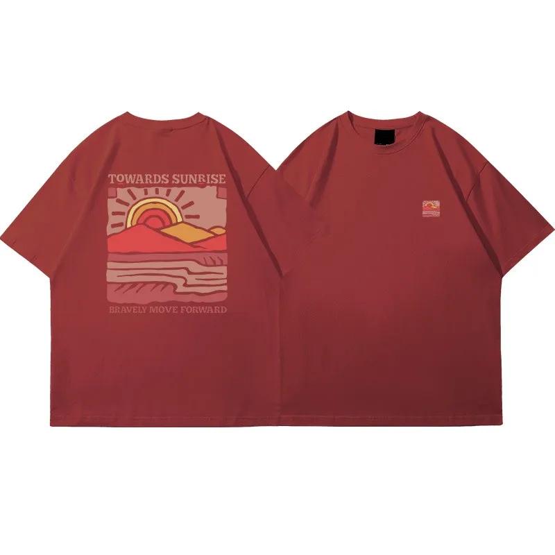 American Retro Pattern Printed Short-sleeved Crew Neck Cotton T-shirt Unisex Oversized Top Casual Loose Fashion Streetwear Top