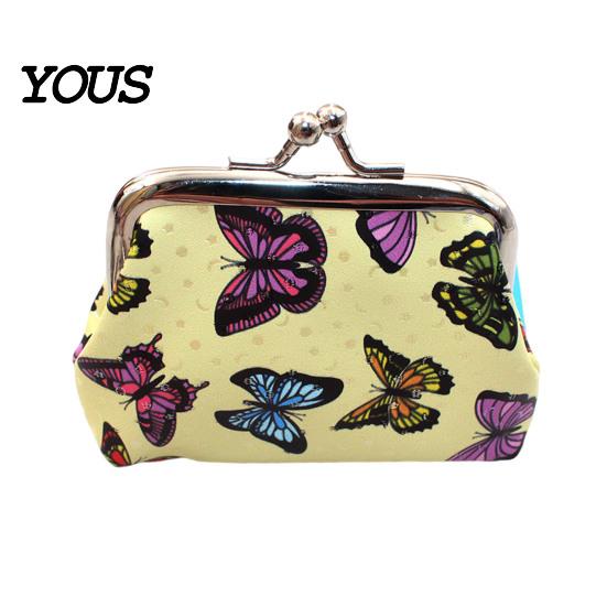 Travel Small Storage Pouch Women Coin Purse, Vintage PU Leather Change Butterfly Cute Bag Kiss Lock Pouch, Pocket-Sized, Mini Purse for Durable Wallet