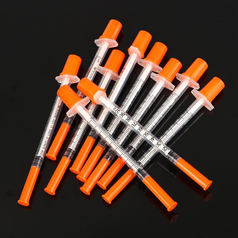 10Pcs 1Ml Disposable Plastic Sterile Insulin Syringe Orange Cap Plastic Liquid Dispenser