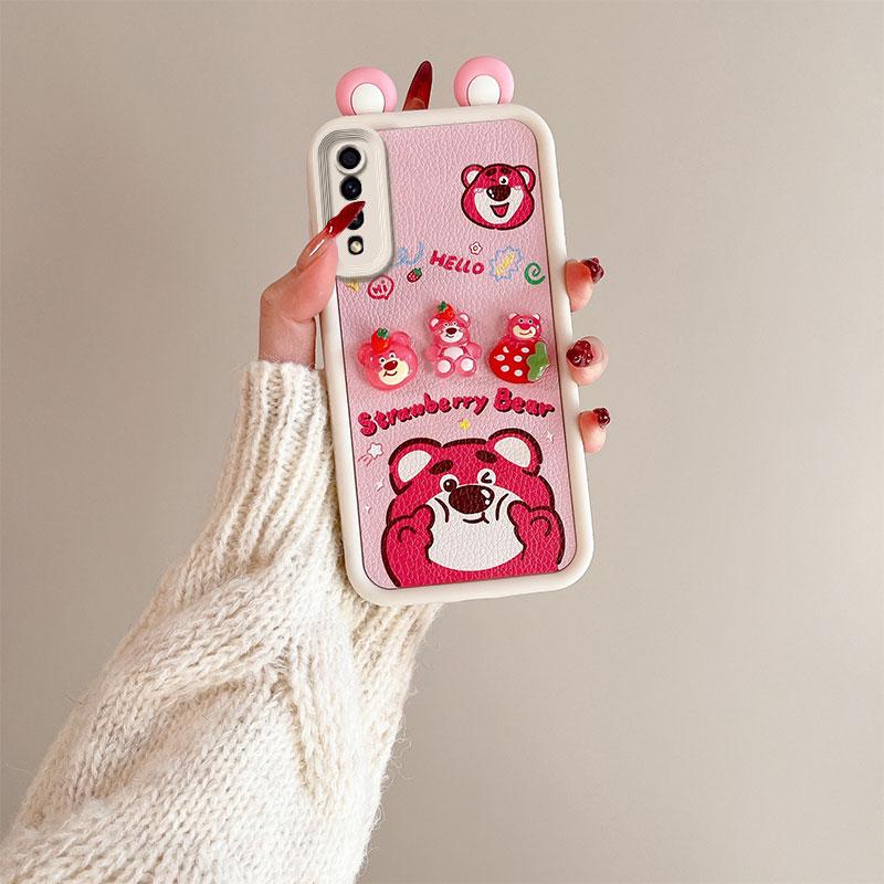 KEYSION Cute Ear 3D Cartoon Case for Samsung A50 A50S with Bracelet Soft Silicone Shockproof Phone Back Cover for Galaxy A30S