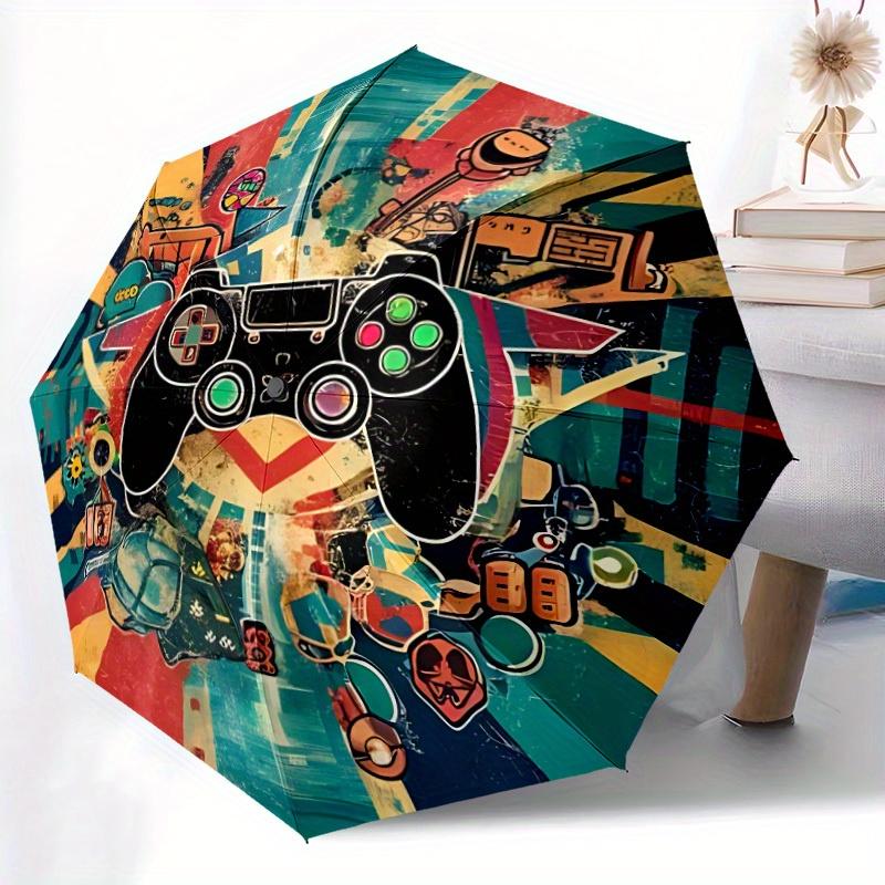 1pc Game Controller Pattern Automatic Open/Close Umbrella - Compact Travel Umbrella, 8-Rib Heavy-Duty Construction, Ideal Gift, Outdoor Acce