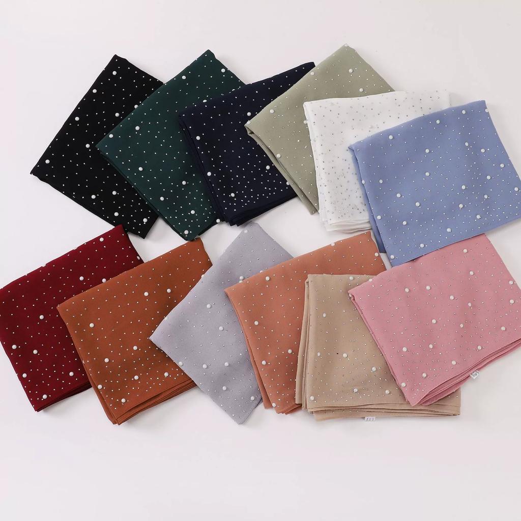 Diamond Pearl Chiffon Hijabs For Women Muslim Fashion Long Shawl Head Wrap For Women Turbans For Women Ramadan Turban Femme