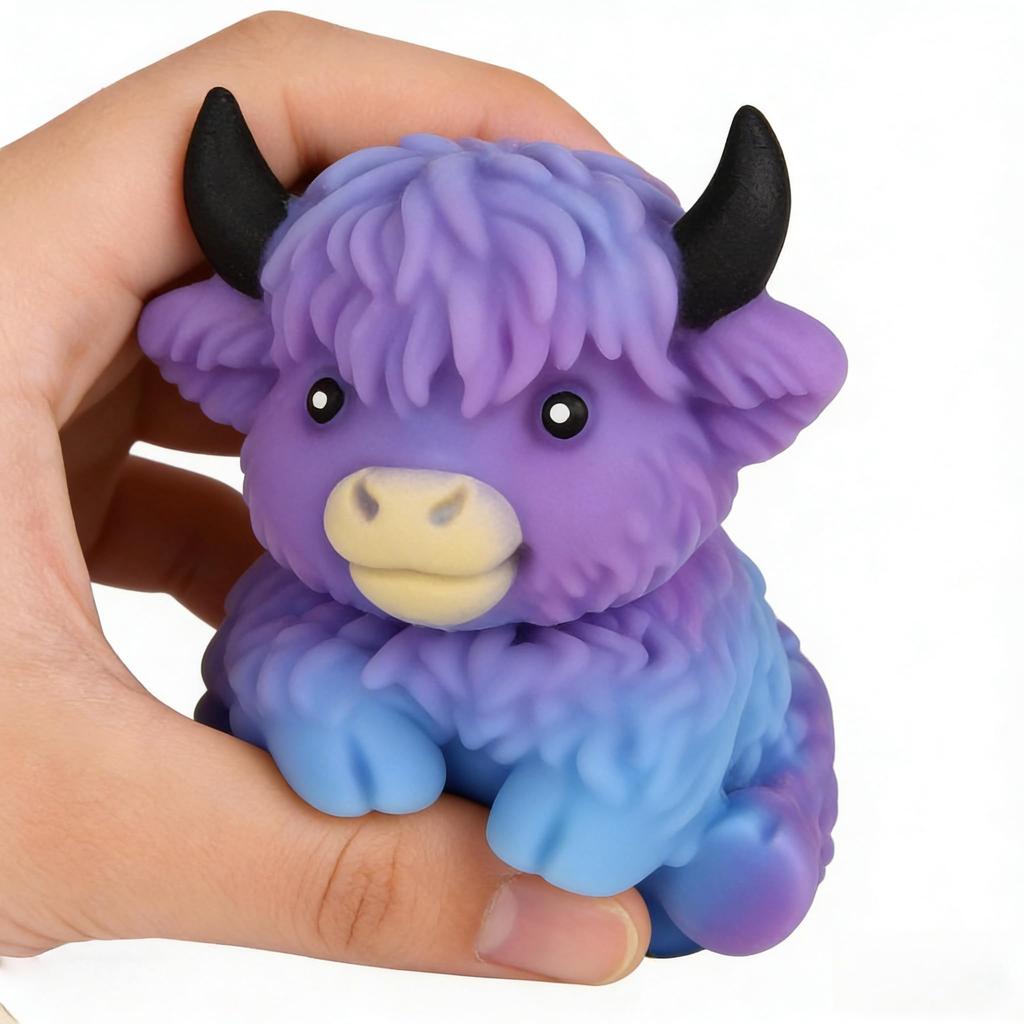 Gradient Highland Cow Squishies Stress Toy – Slow-Rising Stress Relief Fidget, Cute Cow Squeezable Stress Balls for Adults (Purple)
