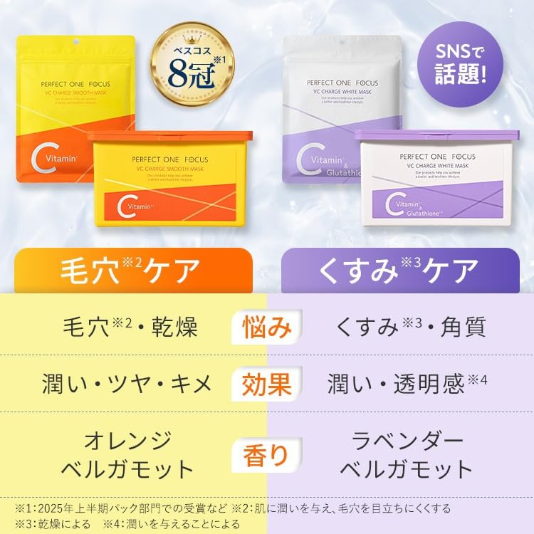 Perfect One Focus VC Charge Sheet Mask (7 sheets 2 pieces) Vitamin C Azelaic Acid PDRN Glutathione Moisturizing Pores Transparency Face Pack Made +