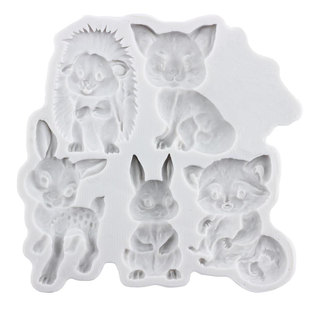 Animal Themed Silicone Molds Fox Squirrel Rabbit Sika Deer Fondant Mold Cake Decorating Tools Cupcake Topper Candy Chocolate Gumpaste Mold