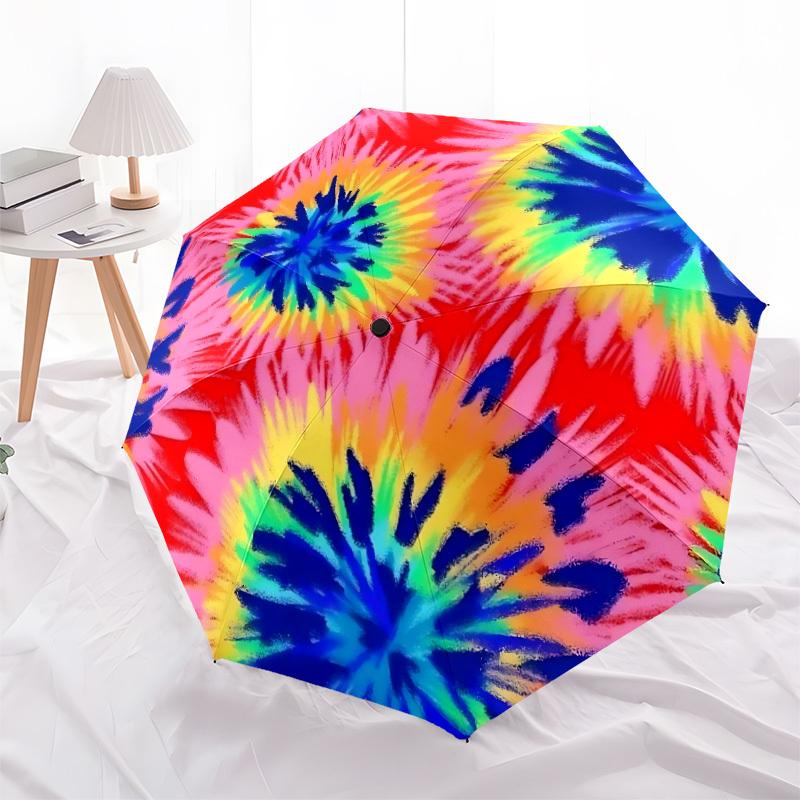 1pc Tie-Dye Patterns Automatic Open/Close Umbrella Compact Folding Umbrella, All-Season Portable Umbrella for Women/Men F1124334
