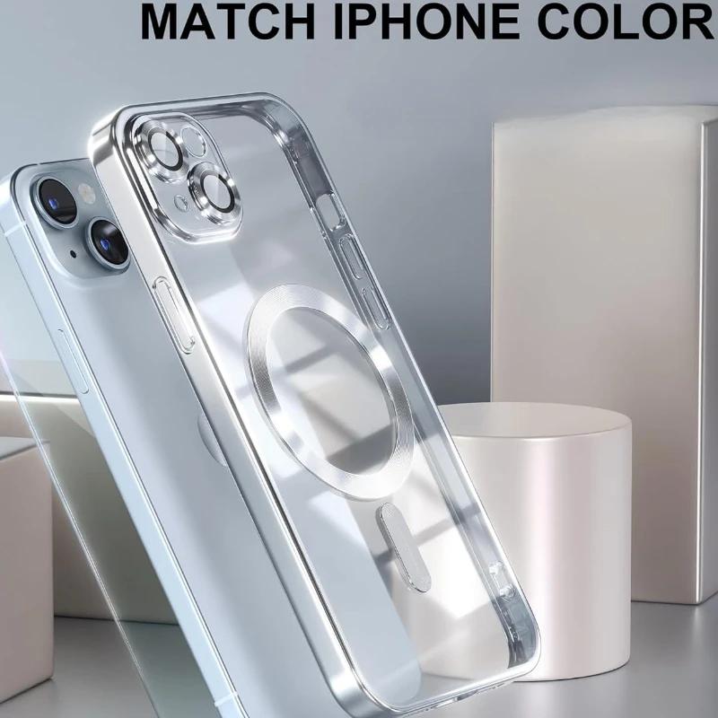 Прозрачная стеклянная линза Покрытие Магнитный чехол для Для Iphone 16E 16 1 14 Plus X XR XS 11 12 13 16 Pro Max Мягкий ТПУ Чехол