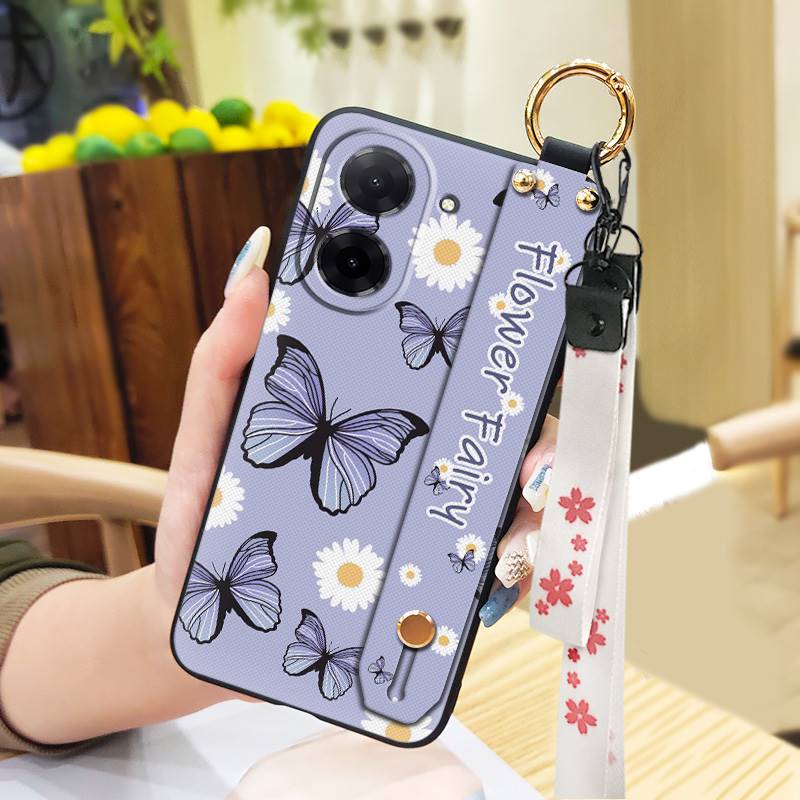 Anti-knock Flower Phone Case For Redmi A5 4G/Xiaomi Poco C71 4G Anti-dust Wrist Strap Kickstand Wristband Back Cover