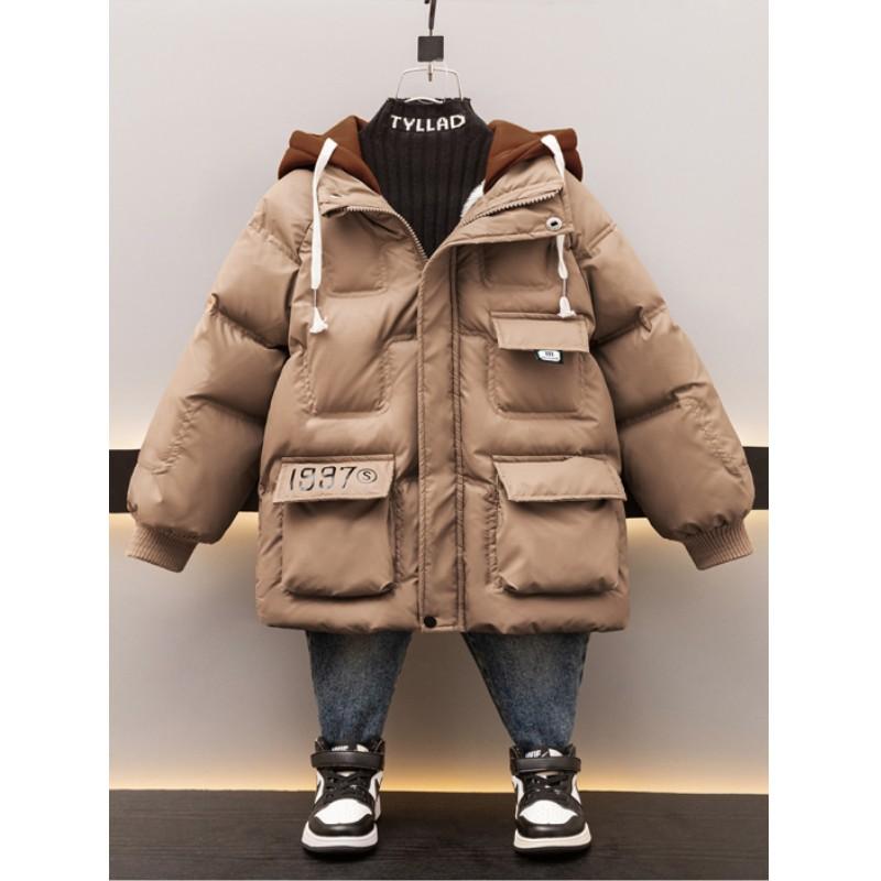 Boys Winter Keep Warm Jacket Teenager Hooded Zipper Outerwear 4-14 Years Kids Clothes