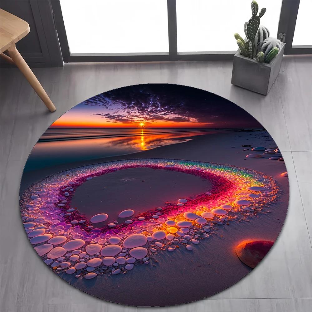 2025 New Style Colorful Rainbow Pebble Road Beach Stone Round Carpet Rug for Bedroom Living Room Decoration,pet Decor Floor Mat