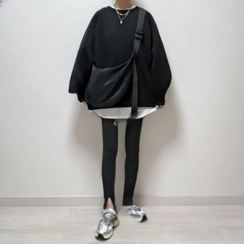 

Japan and South Korea Hong Kong Style Fashion Autumn New Black round Neck Zip-up Double-Sided Casual Lazy Long sleeve Hoodie Top Women Black L