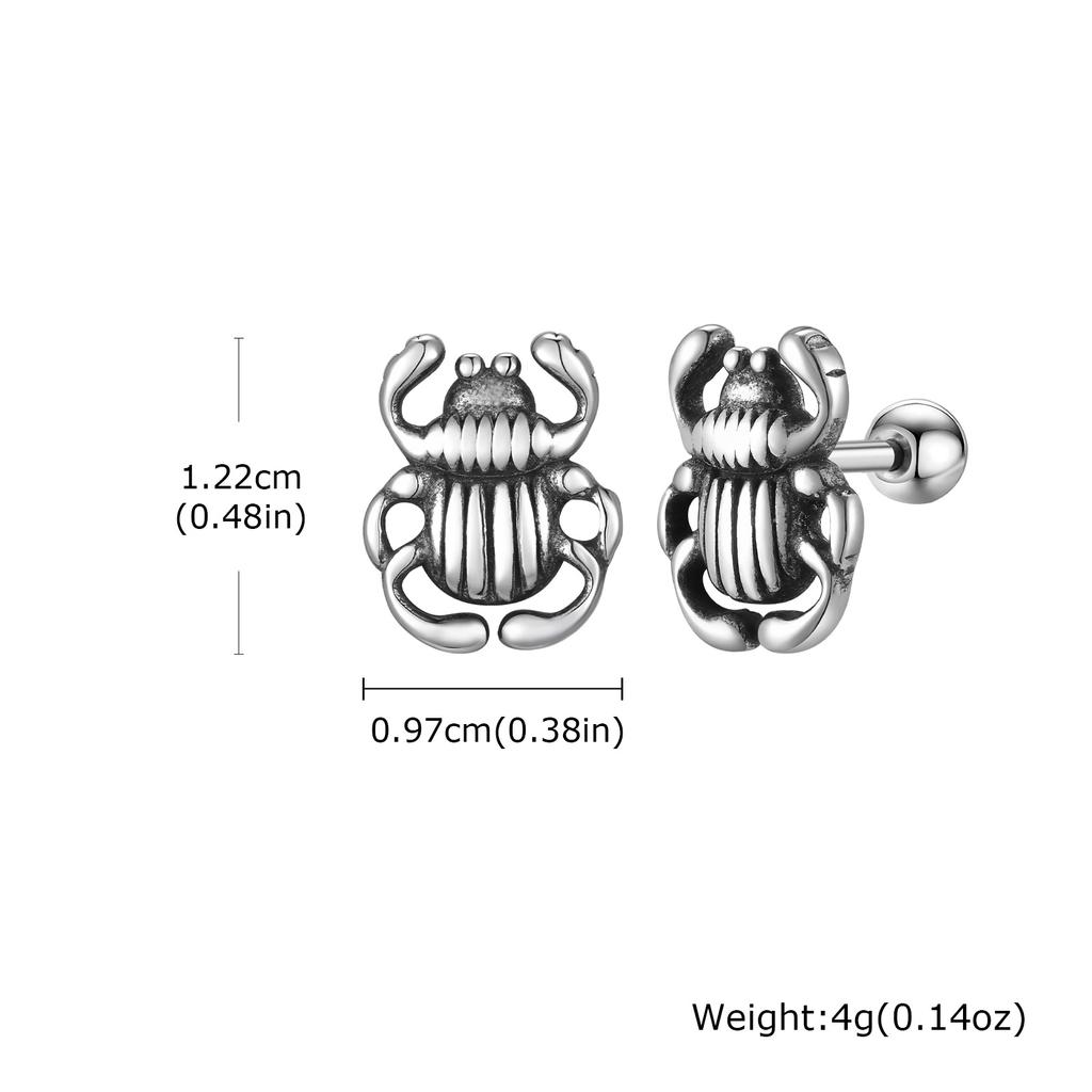 Creative Punk Stainless Steel Insect Beetle Stud Earrings for Men, Chic Silver Color Small Earrings, Trendy Party Jewelry Gift