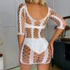 Femei Sexy Sling Fishnet Hollow Lenjerie fără mâneci Dungi Tigh Plasă Mini rochie See Through Sutiene Pijamale pentru Cosplay Erotic Costum
