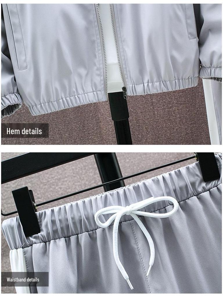 Men's Autumn Casual Sports Cardigan Set with Reflective Stripes, Printed Design, Popular In Group Buys.