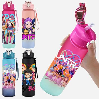 Vaso de agua de personaje de anime K-Pop Cazadores de demonios Gran capacidad Portátil para exteriores Cuerda Botella para beber para niño y niña Regalo