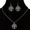3-teiliges Vintage Ethno-Stil Damen Schmuckset: Antike Silber Lebensbaum Anhänger Ohrringe und Halskette, Einfache und Einzigartige Accessoires