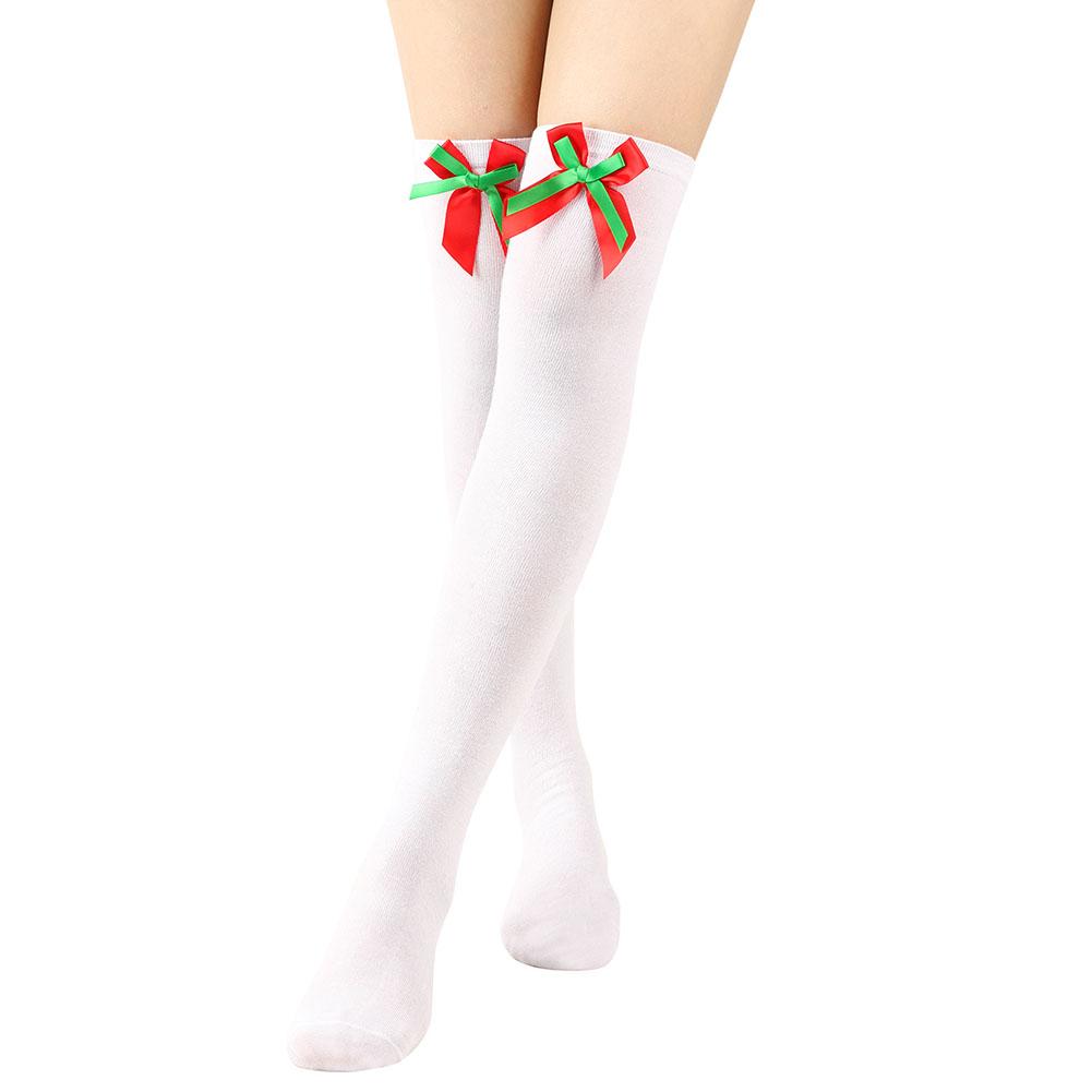 Bow Christmas Long Socks Overknee Socks Ladies Striped Socks High Socks Women Holiday Christmas Striped Stockings
