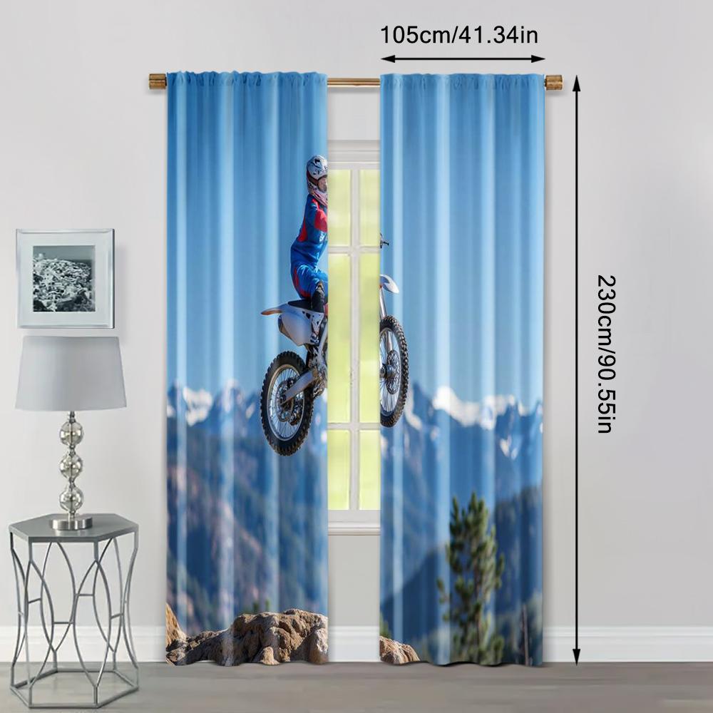 2pcs, Creative Curtains Motocross Bike Style Stunt Machine Washable Polyester (without Rod) Stuff Clearance Perfect for Bedroom,