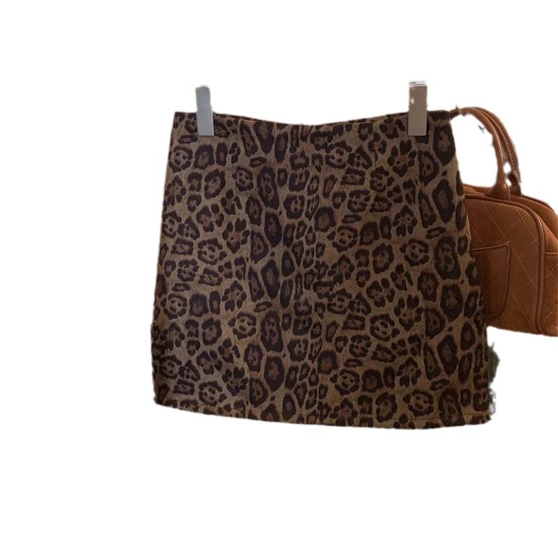 2024 European Leopard Print A-line Midi Skirt - High Waist, Slimming, Petite, Autumn Winter Style
