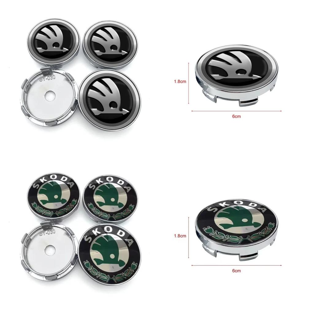 4pcs 60mm Car Wheel Center Hub Cap Rim Cover Emblem Stickers For Skoda Fabia Octavia Karoq Kodiaq Kamiq Superb Rapid Citigo MK2