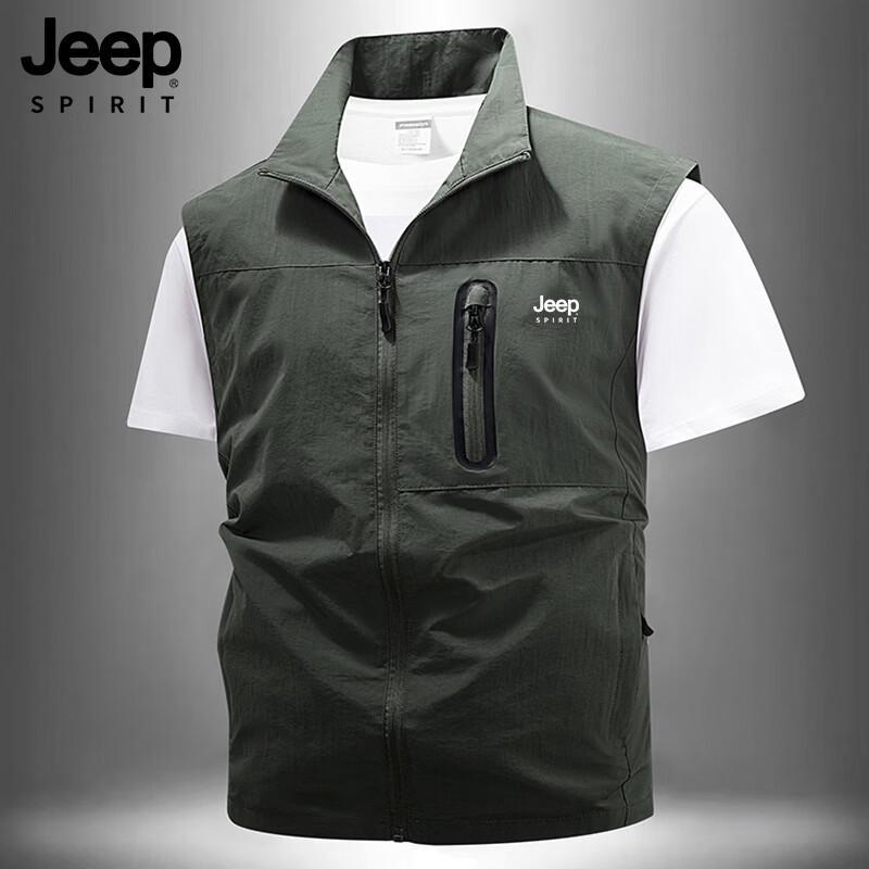 JEEP SPIRIT Men's Outdoor Multi-Pocket Zipper Vest