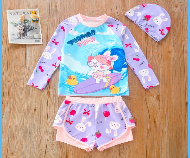 Kids' Cartoon Rabbit Sun Protection Swimsuit - 2-Piece Set for All Sizes