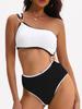 Color-matching Hollow-out One Shoulder Sexy Swimsuit Bikini