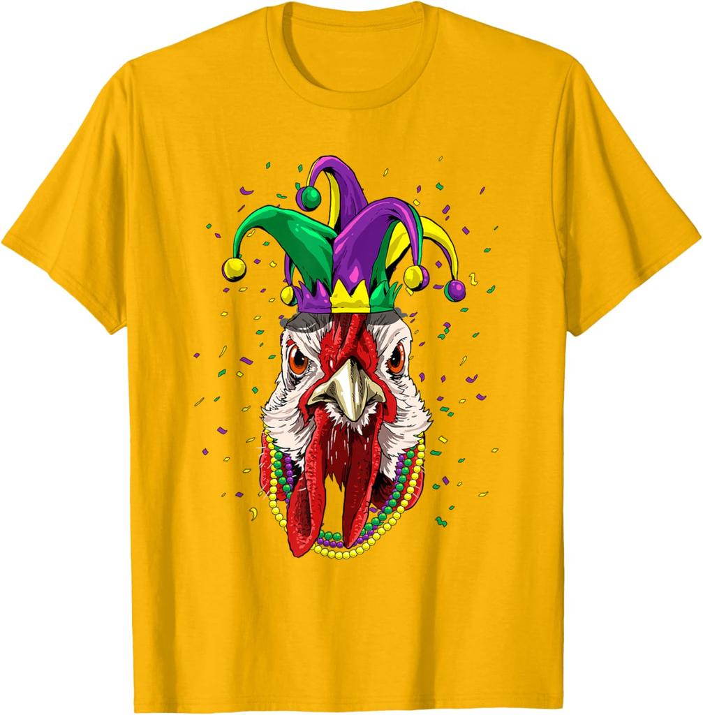 Turkey Mardi Gras  T-Shirt Chicken Animal Lover Graphic Tee Men Casual Cotton