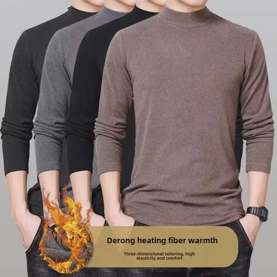 Camiseta Masculina de Veludo Alemão de Manga Comprida com Gola Média Alta para Outono/Inverno