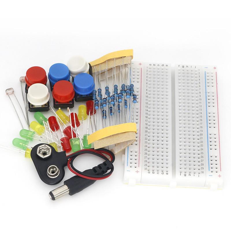 UNO R3 Kit: Development Board, LED Lights, 400-Hole Breadboard, Buttons, Resistors, Dupont Wires