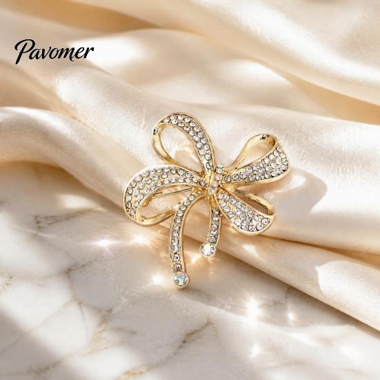Decorative Lapel Pin Sparkling Rhinstone Bow Brooch, Retro Alloy Pin, Daily Outfit Accessory Women Jewelry Accessories for Suit Dress Coat Scarf