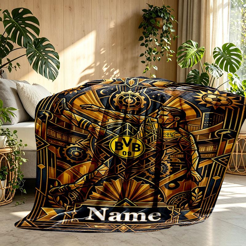 Custom Name Personalized Borussia Dortmund Bvb Print Blanket, Home Decor, Bedroom, Sofa, Camping, Couch, Gifts for Birthday Christmas