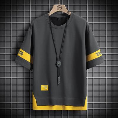 Men's T-shirt Summer New Trend Youth Versatile Loose Half-sleeved Fake Two-piece T-shirt for Men
