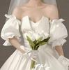 Detachable Satin Puff Arm Cuffs, Ruffled Elastic Bubble Sleeve Covers, Off Shoulder Fake Sleeves for Wedding Dress Bridal Gown Cosplay Costume