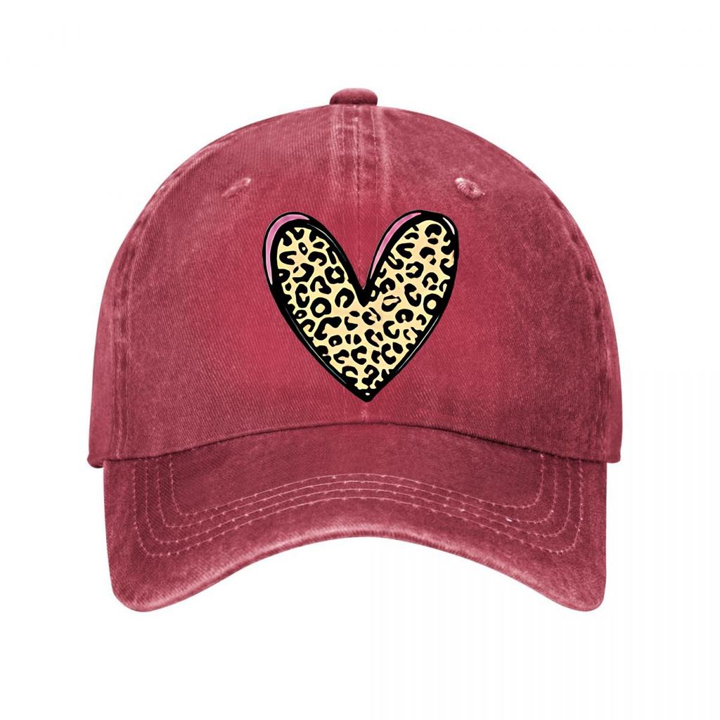 Leopard Print Heart Vinyl Sticker New Vintage Washed Cotton Baseball Cap Parent Kids Sun Hats