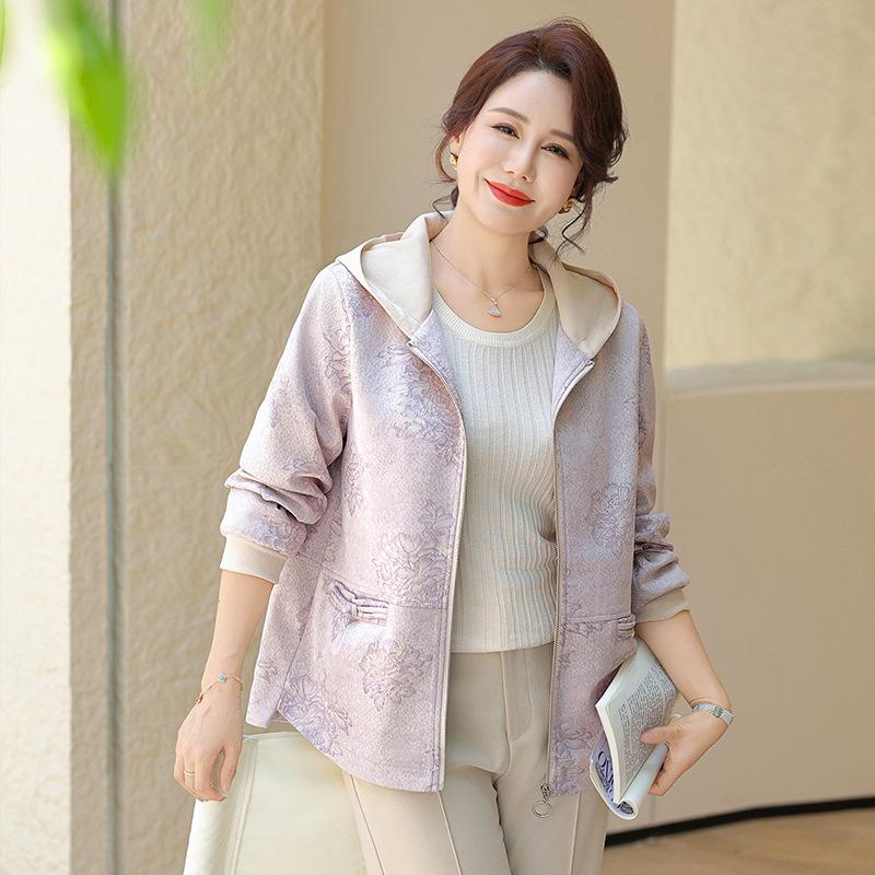 

Women s Spring & Fall Hooded Jacket for Petite Middle-aged & Elderly - New Style Casual Temperament Mother s Outerwear 2XL (113-125 jin)