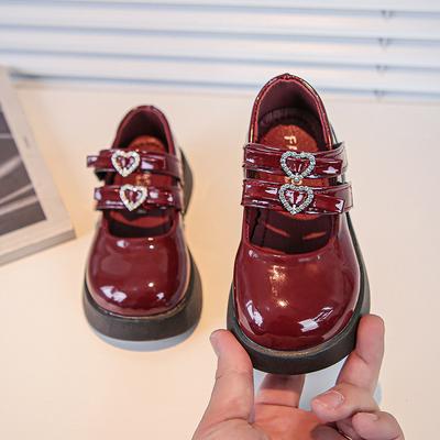 Children Leather Shoes Spring Wine Red Black Elegant Girl's Mary Janes Chunky Hook Loop Beautiful Comfy Kids Shoe