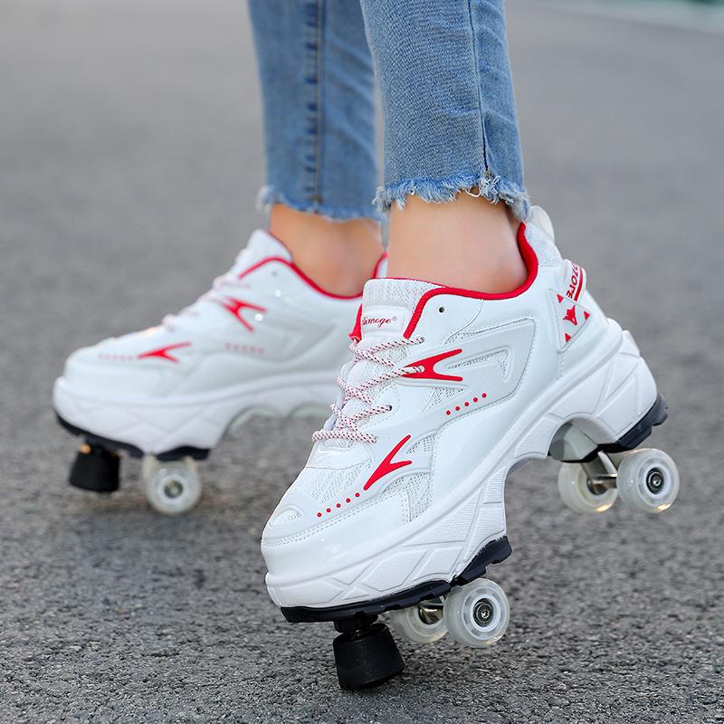 Scarpe Deformabili da Camminata a Quattro Ruote per Adulti Pattini a Rotelle da Uomo e Donna Pattini per Bambini Scarpe Sportive a Due Ruote per Bambini e Bambine