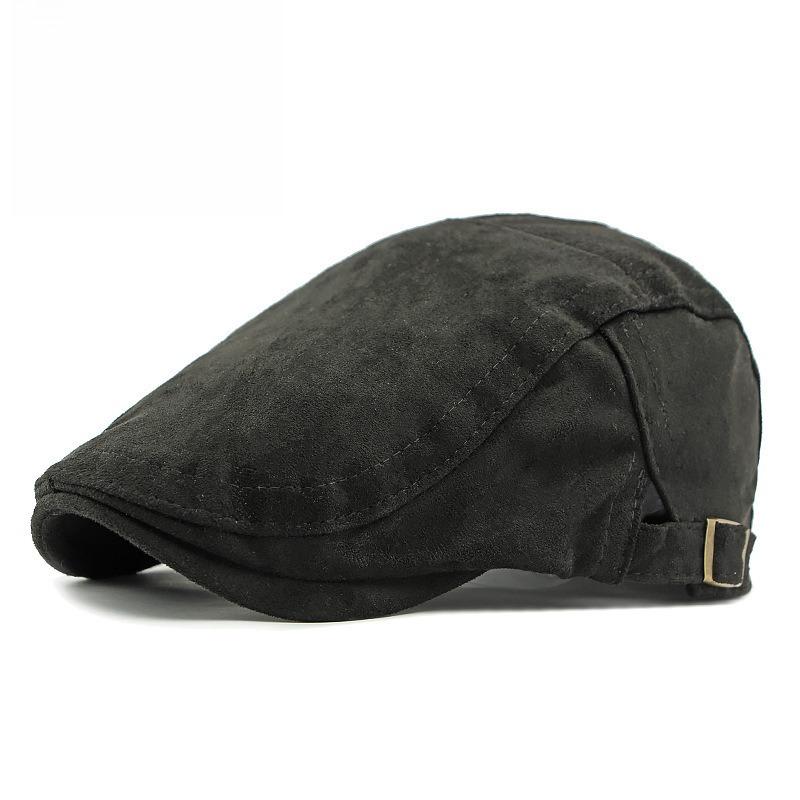 Unisex Retro Faux Suede Flat Cap British Style Solid Color Ivy Hat Adjustable Cabbie Driving Cap