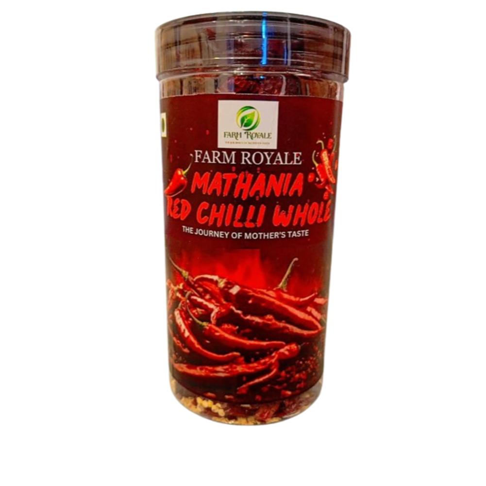

Farm Royale Mathania Stemless Red Chilli Whole 200g | Lal Mirch | Premium Rajasthani Spice | Natural & Farm Fresh