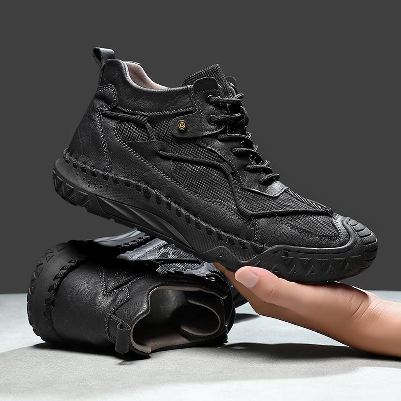 Fashion Outdoor Mens Casual Leather Ankle Boots Fashion Motorcycle Shoes Versatile Man Casual Shoes Comfortable Sports Footwear Sneakers